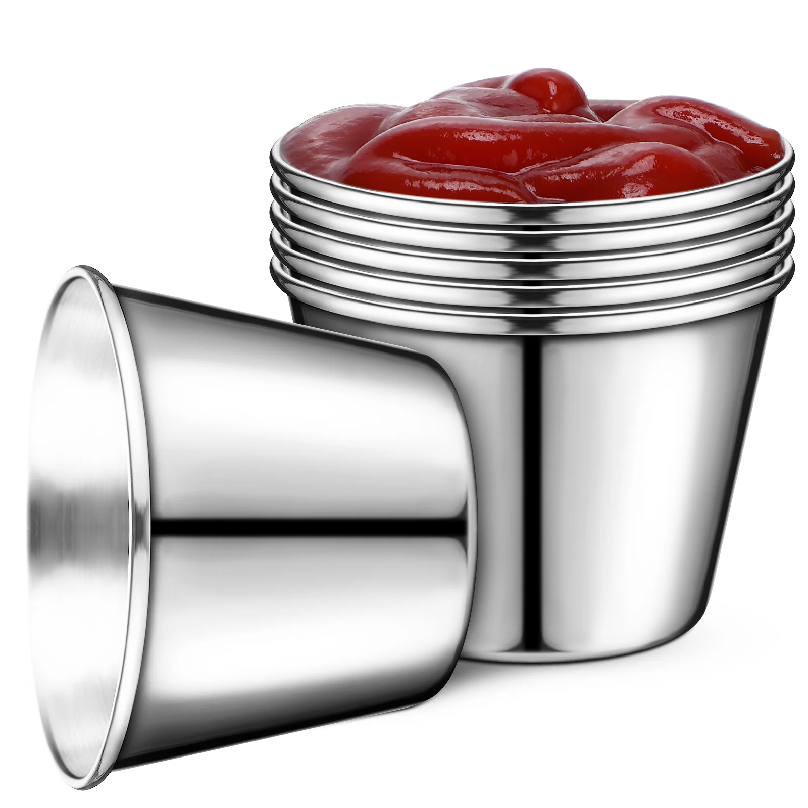

6 Pcs Sauce Containers For Outdoor Reusable Cups Dressing Soy Condiment Dipping 304 Stainless Steel