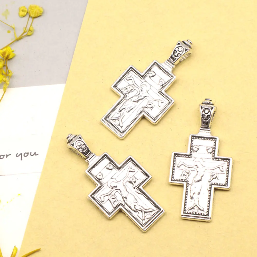 

3pcs 29x38mm Crosses Charms Man Pendant Accessori Jewelry Wholesale Jewelry Antique Silver Color