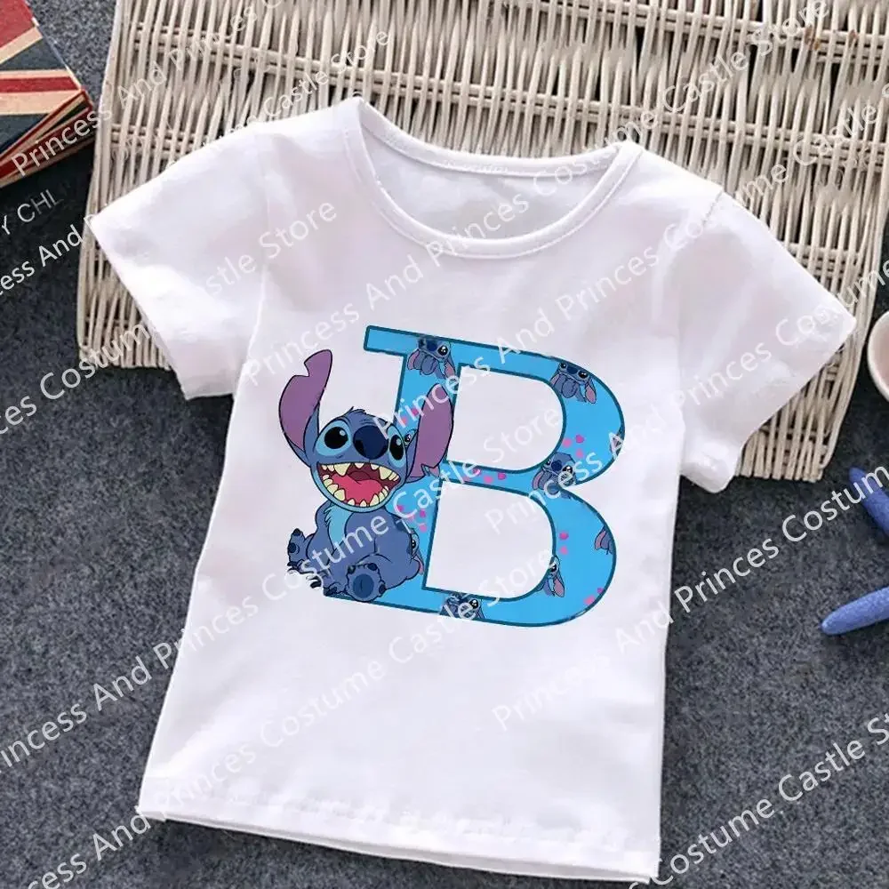 thumbnail image 1 of Camiseta de algodón con letras ABCD de Stitch para niños, camisetas combinadas, camisetas de dibujos animados Kawaii, ropa informal para niños y niñas, camisetas Harajuku para niños y niñas, 1 of 5