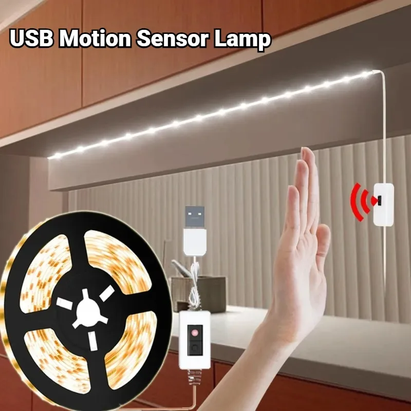 

DC 5V USB Motion Backlight LED Light Strip Hand Sweep Waving ON OFF Sensor Night Light TV Kitchen Under Cabinet Lamp 1M/2M/3M/5M