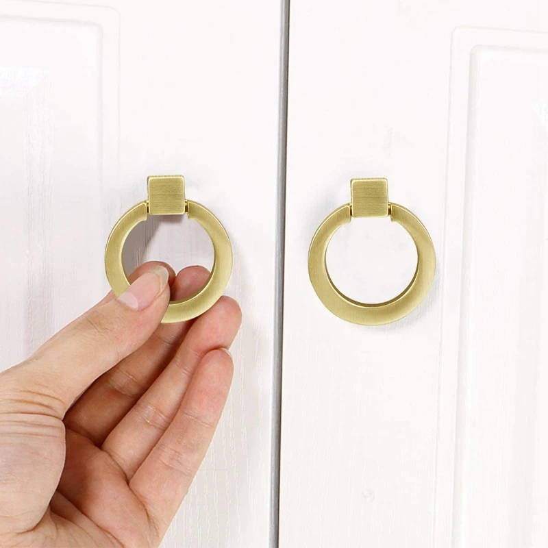 Solid Brass Cabinet Drawer Dresser Ring Pulls Gold Furniture Knobs Copper  Kitchen Cupboard Wardrobe Ring Pull Handles-1Pack - AliExpress 13