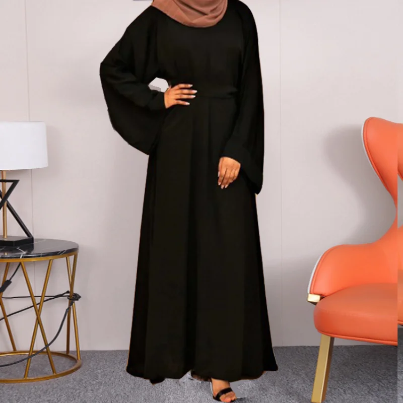 

Muslim Abayat Dress for Women, Turtleneck, Long Sleeve, Round Neck, Solid Color, Big Pendulum, Temperament, Abayas