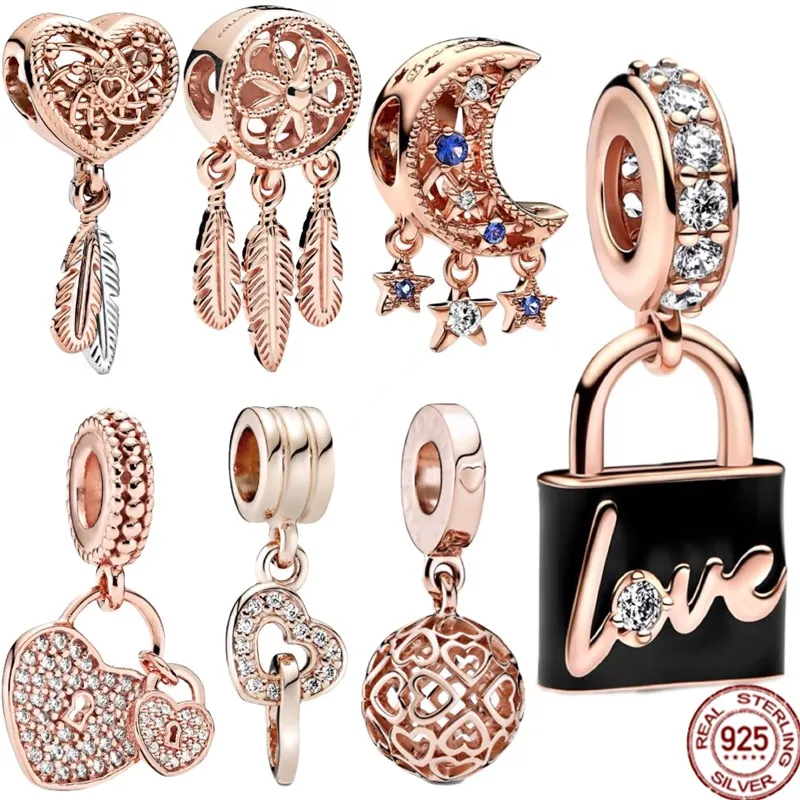 

Подходит для оригинального браслета Pandora, искусственная Подвеска из бусин, Серебряный Женский Ловец снов, луна, звезда, украшения для творчества