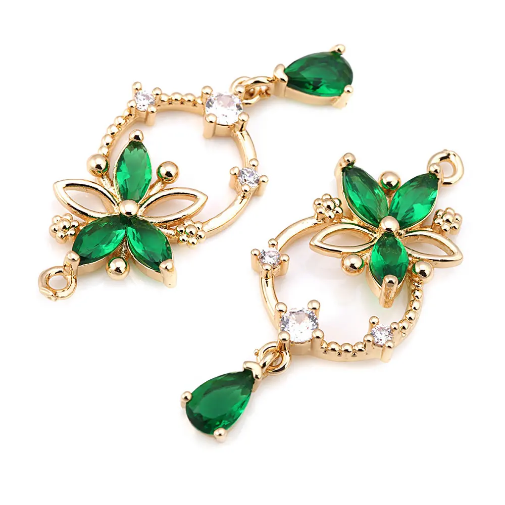 Aretes de Flores de Brasso Dorado 18K Zirconia de Diamante Falso Accesorios DIY de Alta Calidad - details 1