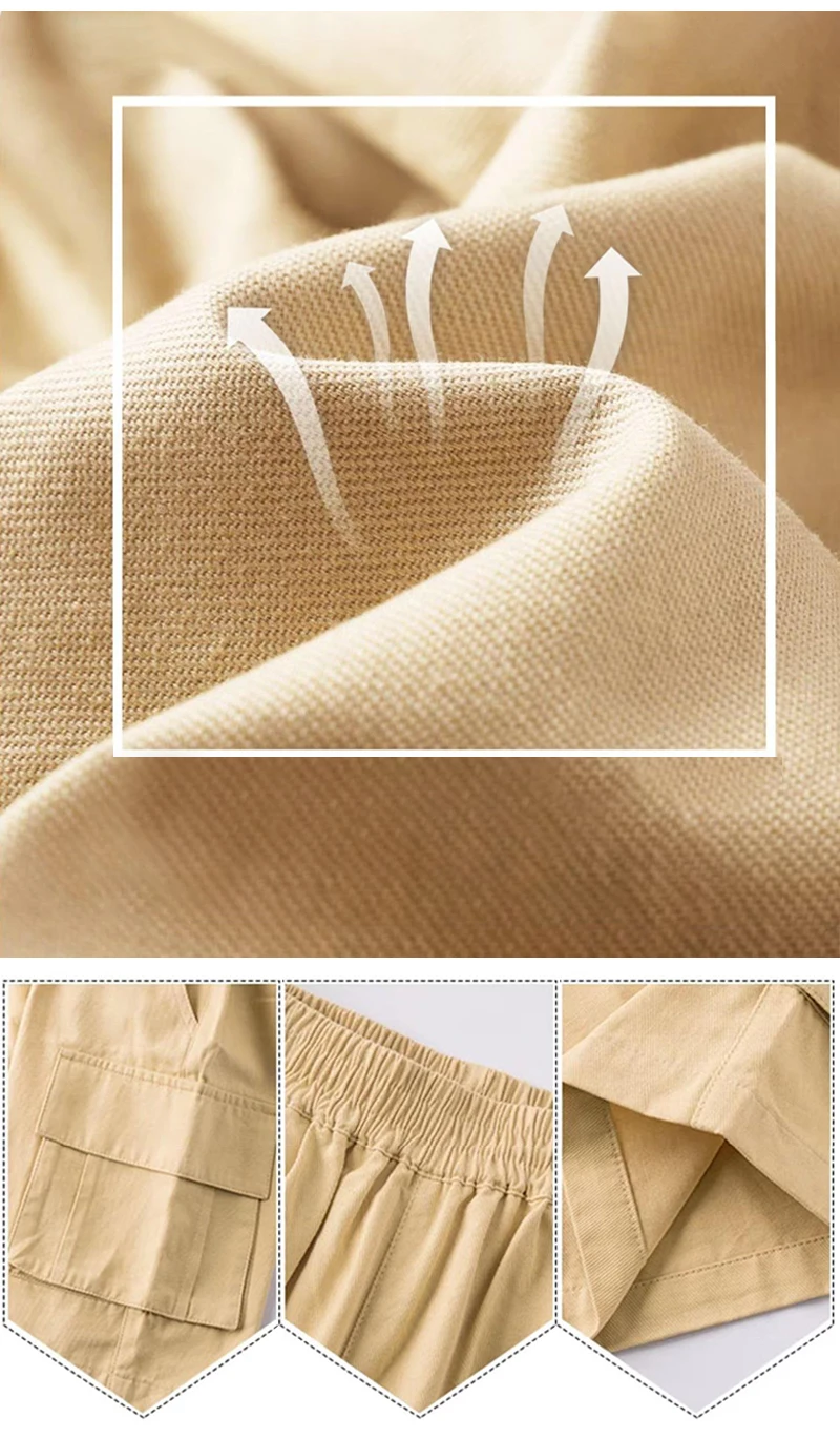 Neue Sommer-Shorts für Teenager-Jungen, lässige, einfarbige, lockere, knielange Cargohose für Kinder von 3-14 Jahren, Kinderhose – Detail 4