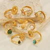 Freeteeme Retro Various Styles Natural Zircon Ring for Women Men Stainless Steel Gold Color Open Size Anillo Couple Jewelry Gift 5