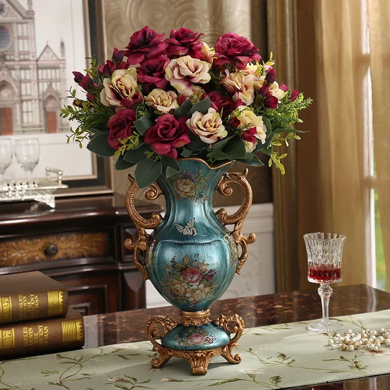 European Deluxe Palace Resin Vase Decoration Wood Decoration Home Decoration Crafts Marriage Gift Wedding home decor 2