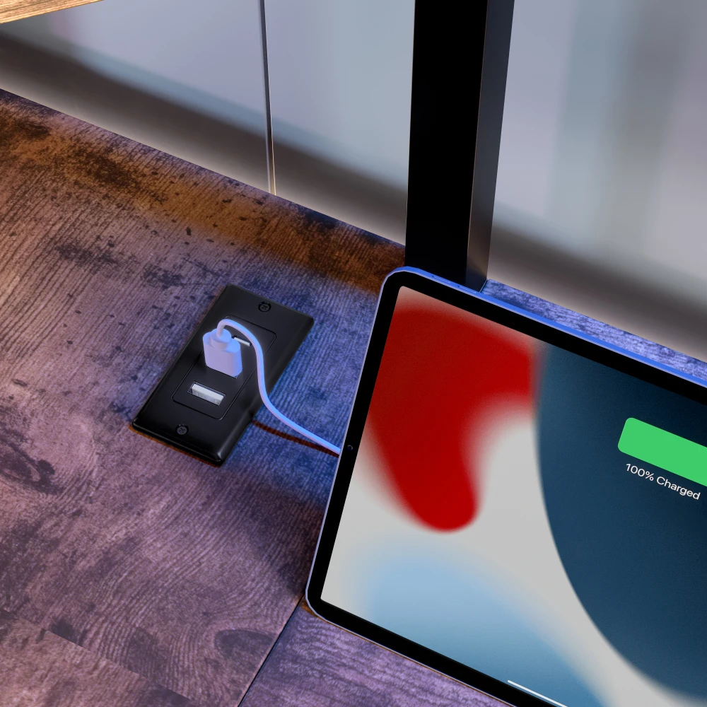 90 x 200 cm großes Hochbett, Eisenrahmen, Schreibtisch, Geländer, Rolltreppe, mit USB+Typ-C-Buchse und LED-Leiste, mit perforiertem Brett, ohne Matratze – Detail 8