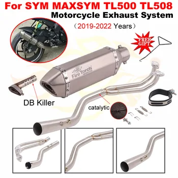 Full System Motorcycle Exhaust Escape Front Link Pipe Connect 51mm Moto Muffler DB Killer For SYM MAXSYM TL500 TL508 2019-2022