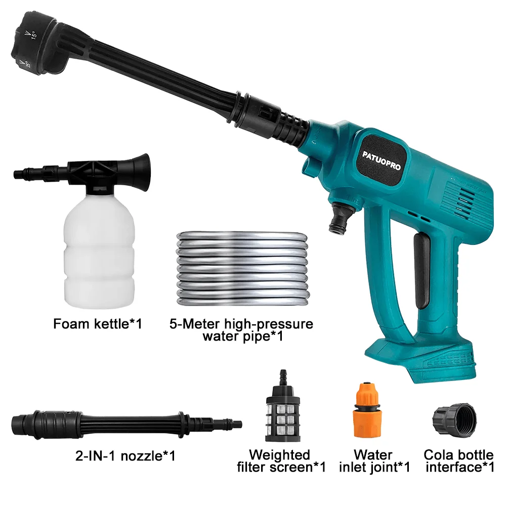 PATUOPRO cordless car wash spray nozzle gun 6 in 1, high pressure car cleaner garden sprayer water gun for Makita 18V battery no battery