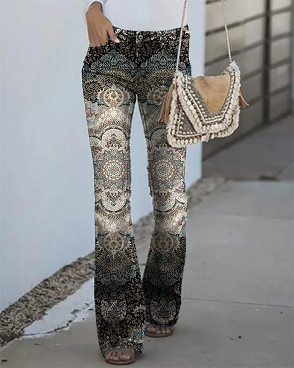 2023 American Street Spicy Girls Retro Printed Jeans Slim Fit Sexy Cute Wide Leg Pants Korean Women's Large Pants