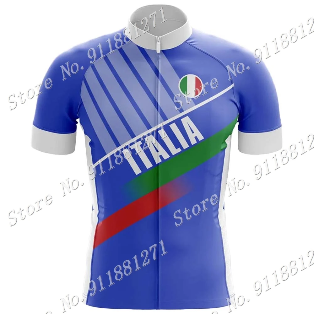 Italy National Team Cycling Jersey Set Summer Blue Clothing Road Bike Shirts Suit Bicycle Bib Shorts MTB Ropa Maillot