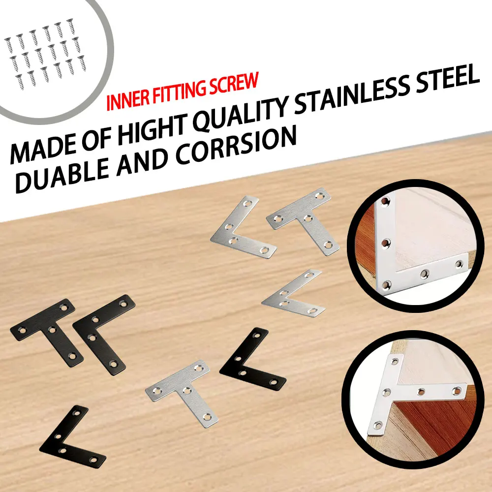 10 pieces of stainless steel and black paint thickened corner code, 1.97in l and t square code, triangular flat connector, fixed