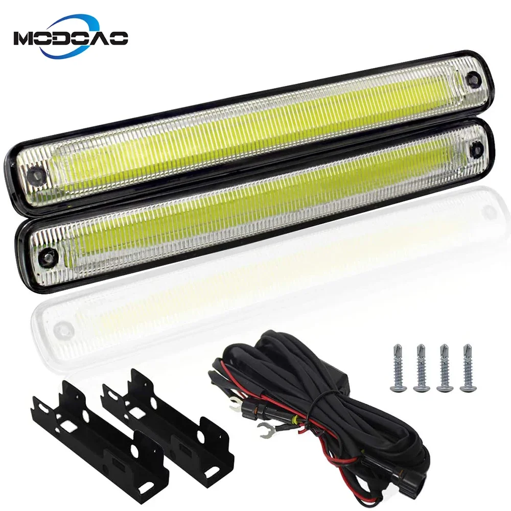 

2 Pcs COB 12V Waterproof Daytime Running Light Car Auto DRL Fog Light Signal Daytime Running Lamps E4 Car Daylight Strip Lamp