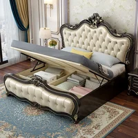 Ensemble de chambre à coucher moderne sculpté noir, ensemble de chambre à coucher en cuir et bois de princesse haute, meubles de maison de luxe humains 4
