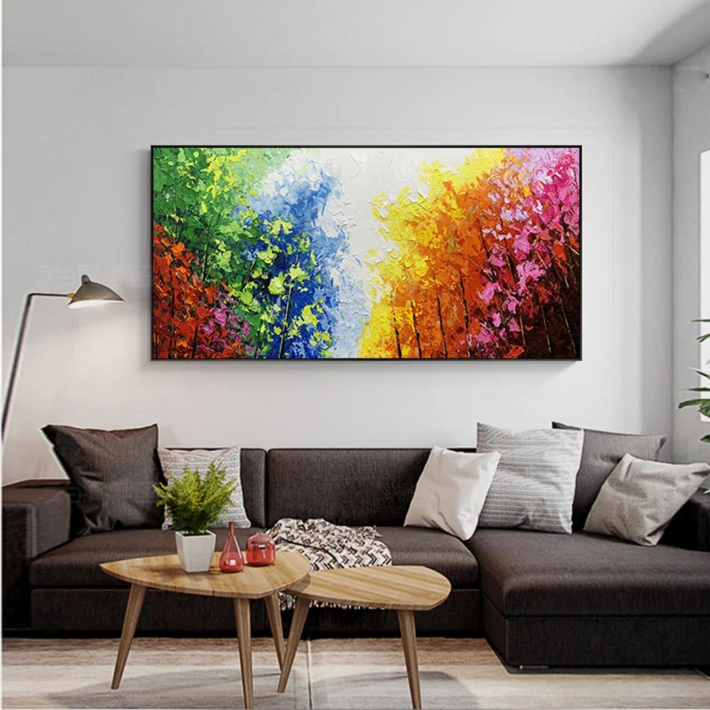 Grande pittura moderna su tela di arte della parete pittura astratta fatta a mano della foresta di paesaggio per la decorazione del soggiorno immagine dipinta a mano - immagine 6