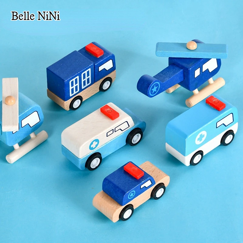

Children's Educational Toys Wooden Simulation Tool Car Engineering Vehicle Fire Truck Medical Rescue Vehicle Model Toy Set