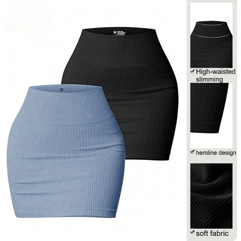 Women Seamless High Waist Bodycon Mini Skirt Ribbed Stretchy Yoga Skirt Casual Slim Fit Workout Summer Butt Lift Short Skirts 3