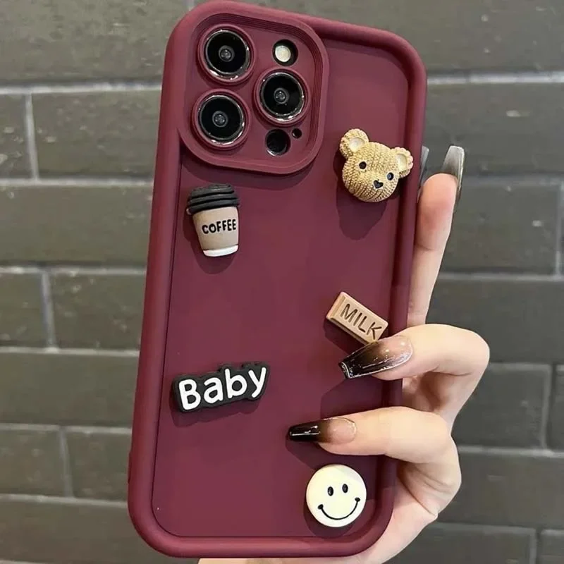 thumbnail image 1 of 3D Cartoon Coffee Bear Phone Case for iPhone 15 14 Plus 13 12 11 Pro Max Soft Back Cover for iPhone X XR XS Max 7 8 Plus Se 2020, 1 of 5