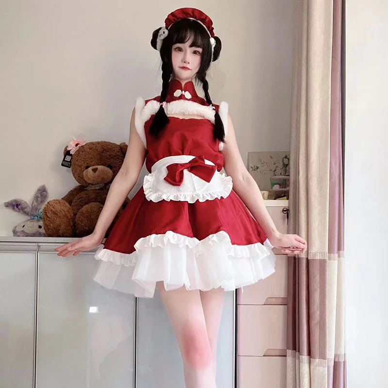 

Женский костюм горничной и Лолиты, красный костюм для косплея