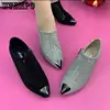 Soft Leather Mesh Sandals Hollow Water Diamond Pointed Toe Shallow Mouth Slip-on Low Heeled Women Boots Commuting Spring Autumn 3