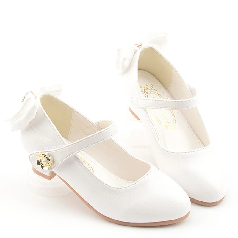 Children Party Leather Shoes Girls PU Low Heel Lace bowtie Single Dance Dress shoe For Girls