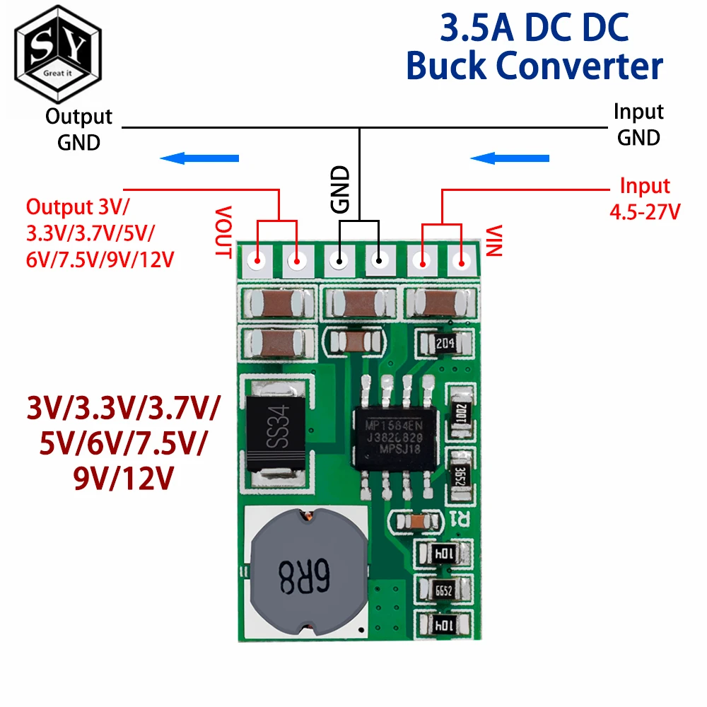 3.5A DC-DC コンバータモジュール降圧降圧電圧レギュレータボード 4.5V-27V から 3V 3.3V 3.7V 5V 6V 7.5 9V  12V DD2712sa - AliExpress