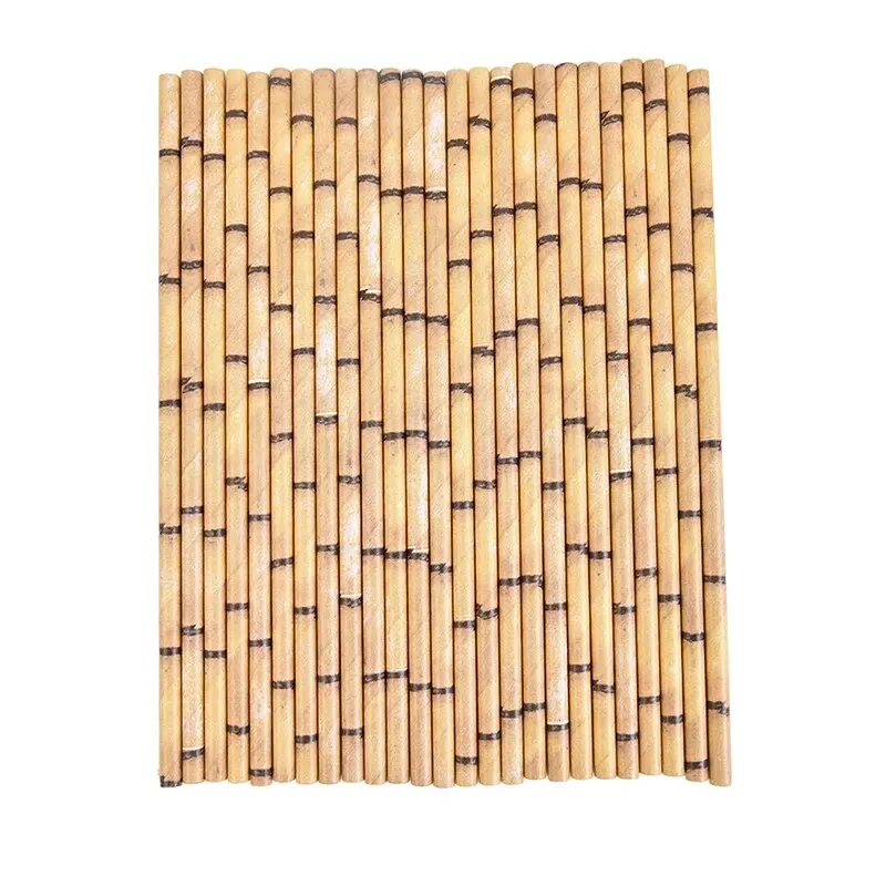 25pcs Paper Straws Bamboo Print Hawaiian Jungle Tropical