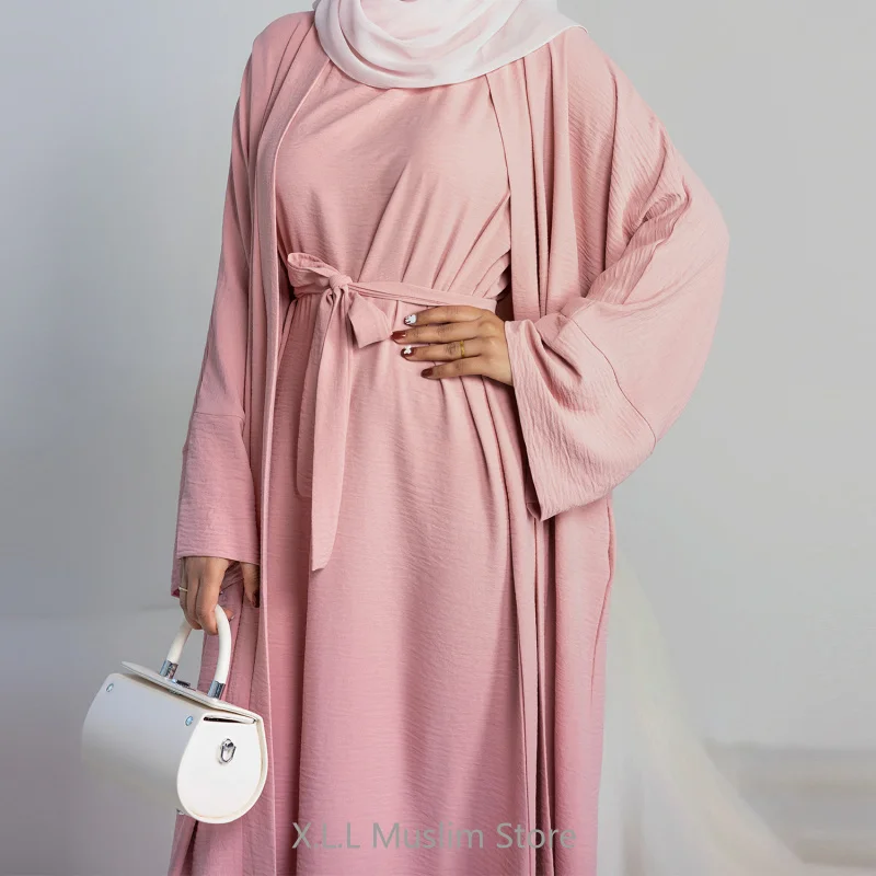 2 Piece/set Abaya Sleeveless Hijab Dress Matching Muslim Sets Luxury Islam Robe African Dress Kimono Morocco Clothing Caftan