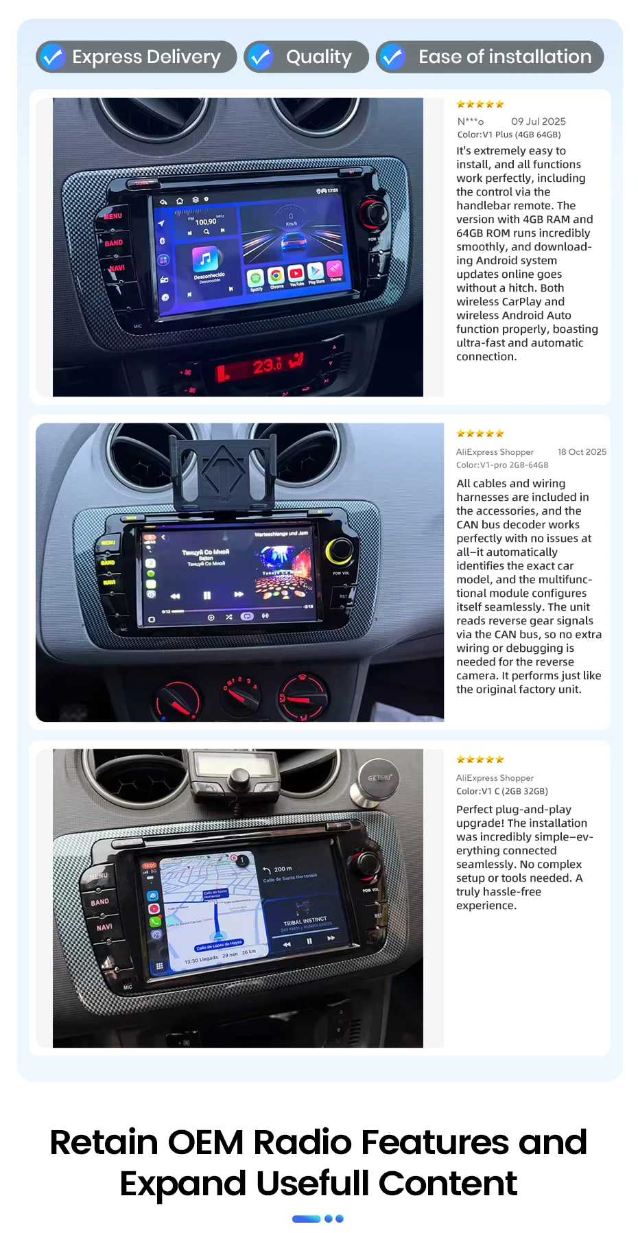 Junsun Android 16 Wireless CarPlay Android Auto Autoradio für Seat Ibiza 6J 2008 2009 2010 2011 2012 2013 GPS-Navigation Multimedia-Player 7 Zoll IPS-Touchscreen Stereo Bluetooth DSP FM RDS SWC 5G WiFi – Detail 5