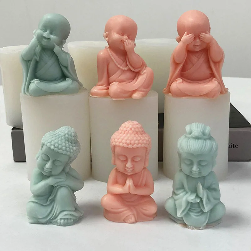 3D Little Monk Candle Silicone Mold DIY Maitreya Buddha
