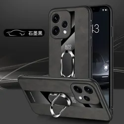 Stylish Color - Blocked Luxury Ring Holder Leather Drop - Proof Case for OPPO Reno15 F 5G (Black)