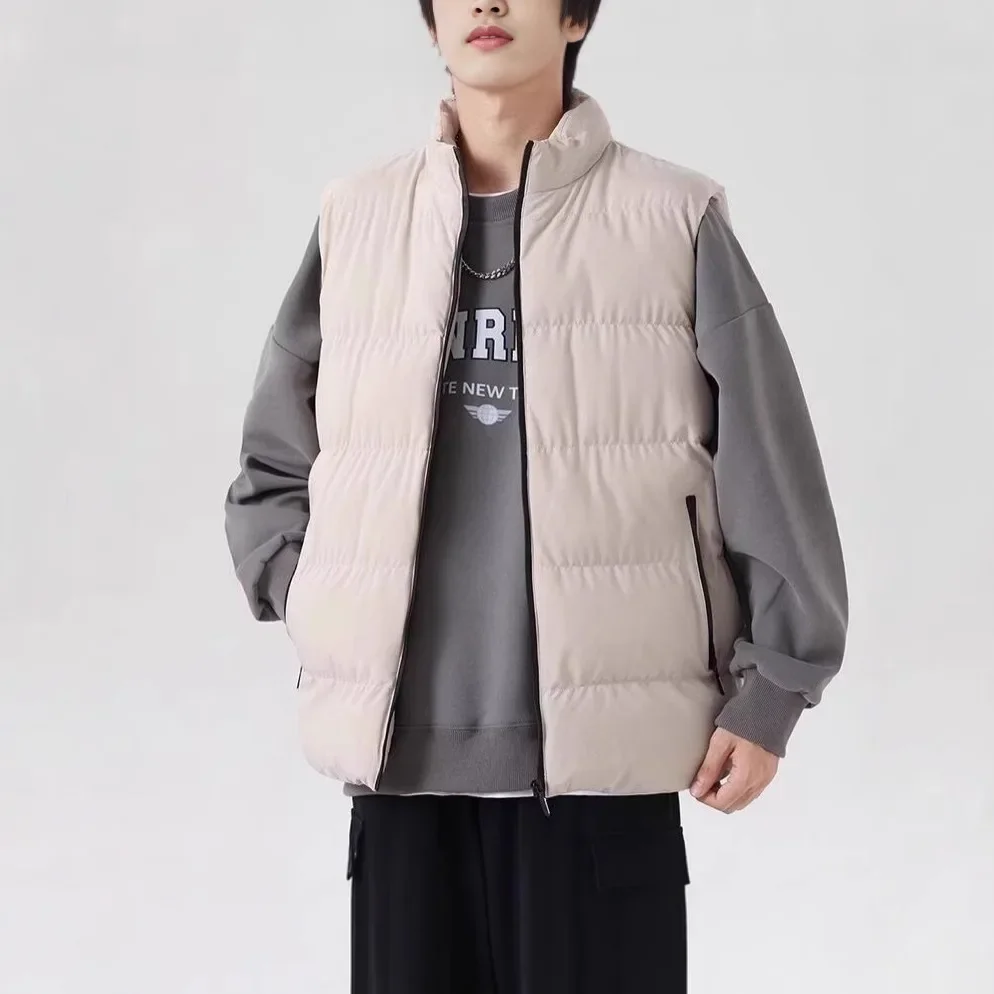 Winter Thickened Solid Color Motorcycle Rider Vest Casual Style Zipper Cardigan Slimming Design Cotton Shoulder Vest For Men