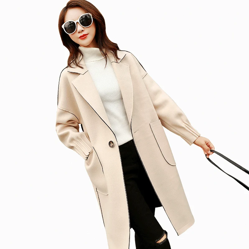 

Fashionable Ladies All-match Woolen Coats Nice New Women Autumn Winter Coat Large Size Slim Cashmere Casual Woolen Trench F191