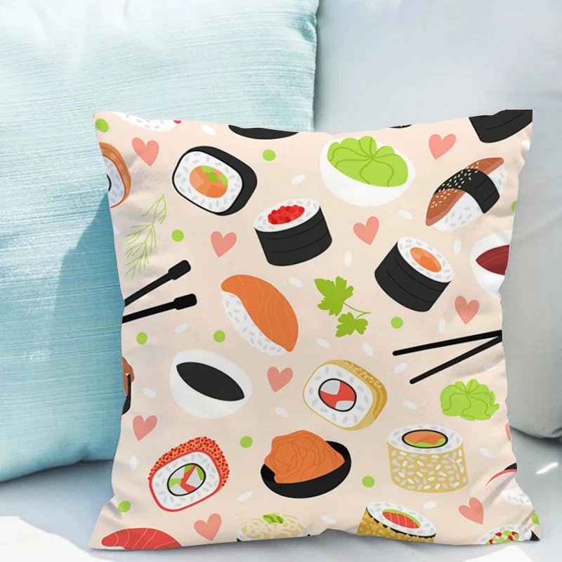 

Sushi Cushion Pillowcases Double-sided Printing Short Plush Car Twin Size Bedding Cushions 40x40 Sofa Pillow Cover Couch Pillows