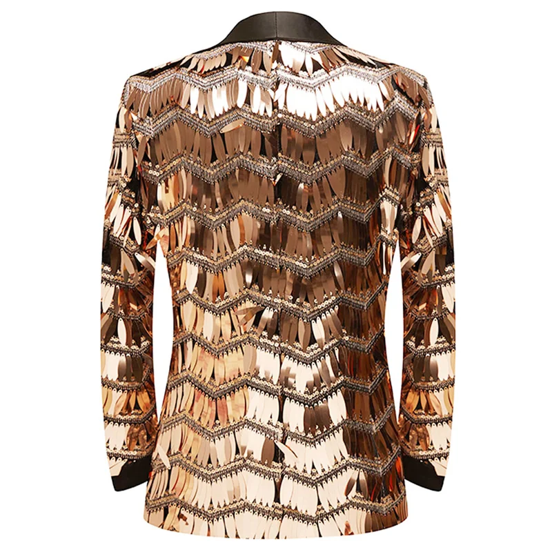 Luxury Sequin Splicing Men's Blazer 2023 New Colorful Fashion Performed Costumes Gold Blue Nightclub Prom Party Male Suit Jacket