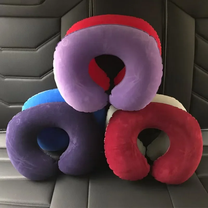 Portable Inflatable Travel Cushion - Comfortable Plush Neck Support Pillow