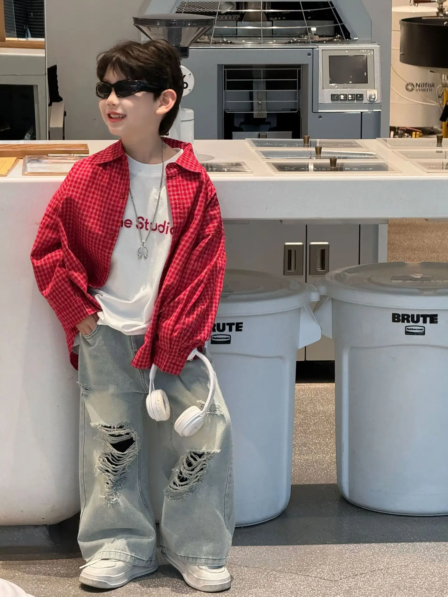 Children Clothes Casual Shirt Spring Korean Style Boy American Style Design Sense Plaid Long-sleeved Shirt Top