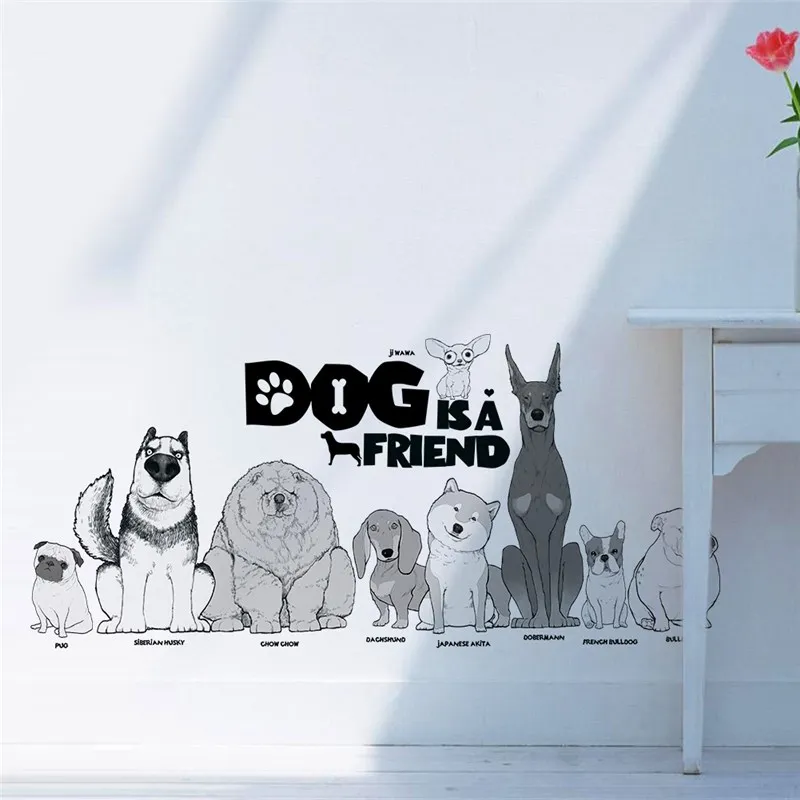 dog is a friend wall stickers home decor living room kids rooms cartoon animal wall decals diy mural art pvc removable posters wall decals for living room