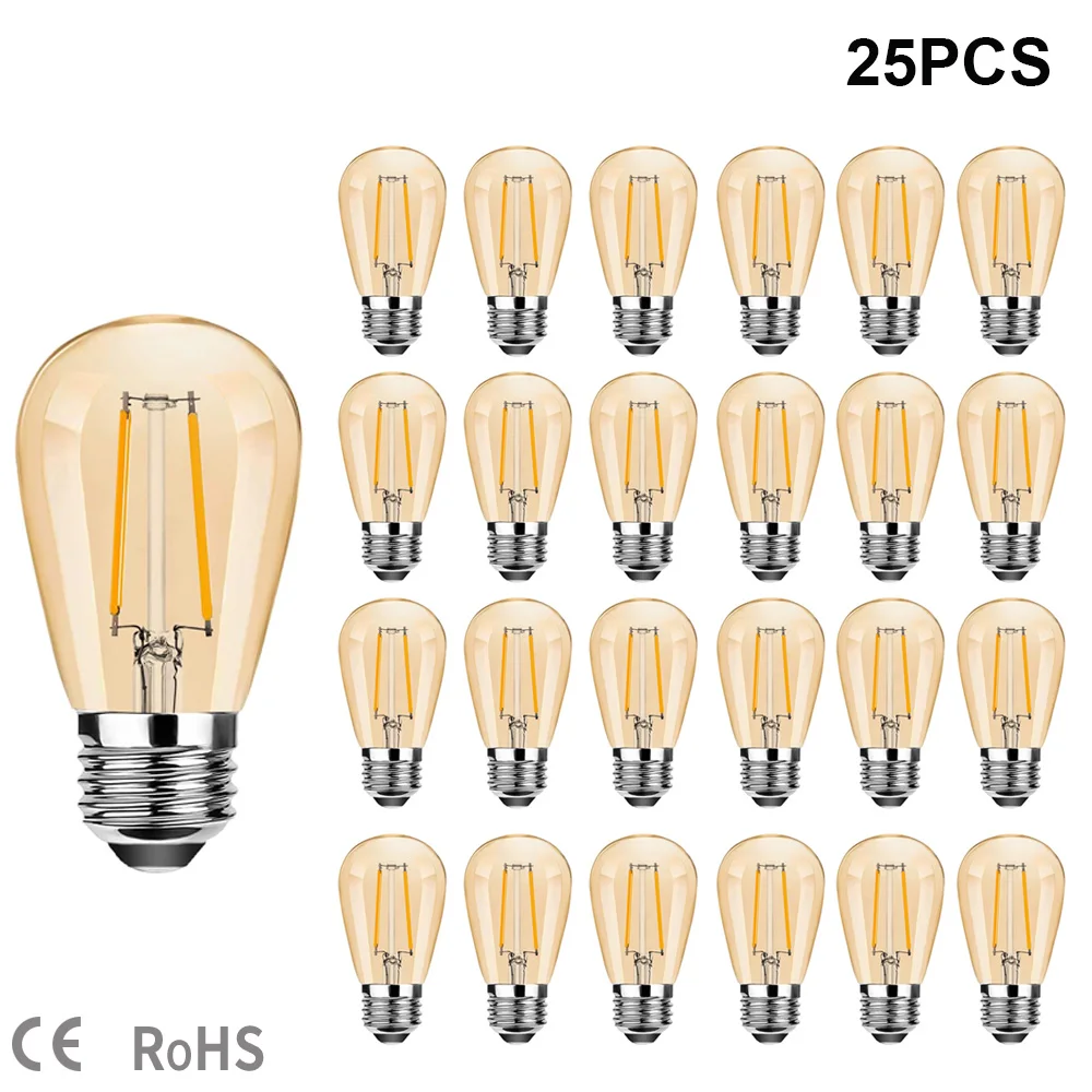 

S14 PC String Light Bulbs Vintage ST45 Led Edison Bulb Amber Plastic E27 220V Waterproof IP44 Warm White 2700K For String Light