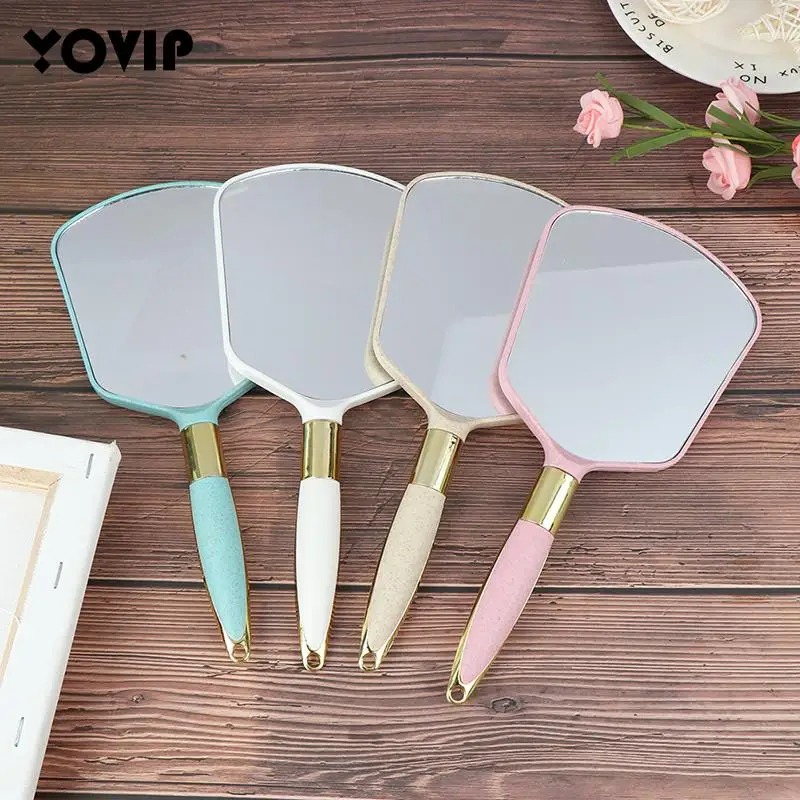 1pc Cute Pink White Plastic Vintage Hand Mirrors Makeup Vanity Mirror