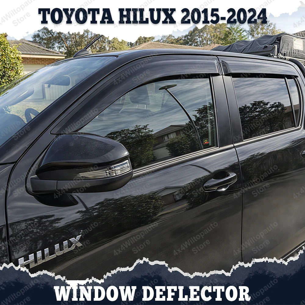 Weather Shields for Toyota Hilux Revo N80 2015-2024 Double Cab Window Visors Rain Guards Smoked Acrylic 4PCS
