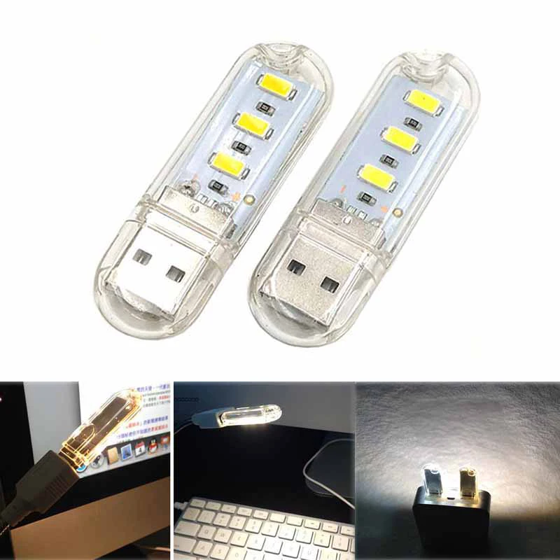 Portable Mini USB LED Night Light Camping Equipment USB Power 3 LED Light Chips Lamp 0.2 W Night Lights Book Light 10w 20w 30w 50w 100w high power integrated led lamp chips smd bulb for floodlight spot light warm white red green blue