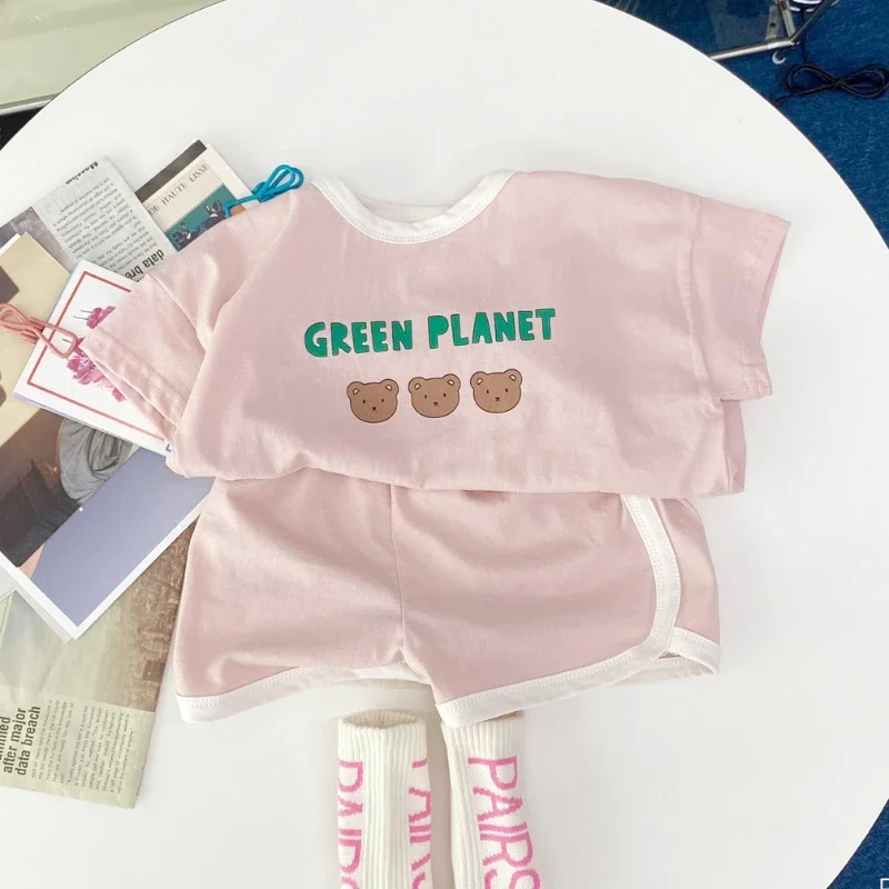 Newborn Baby Summer Cotton 3-Piece Set – Bear Print Shirt, Shorts & Cap main image 1