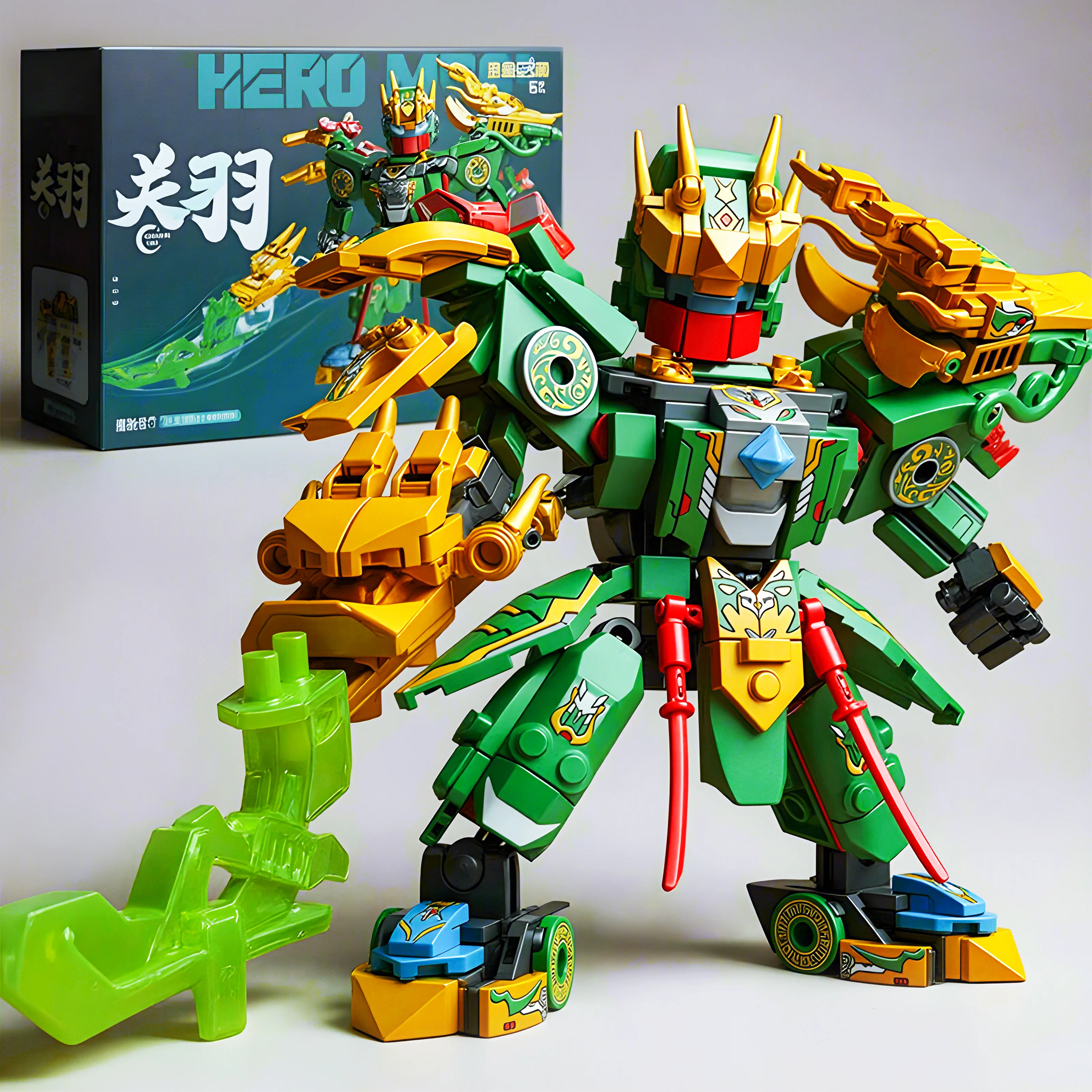 Mecha Warrior Building Blocks Super Hero Green Guan Yu Robot DIY Assembly Figure