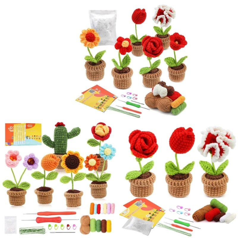 

69HC 2Sets Crochet Pot Plant Kits, Beginner DIY Crochet Starter Kits with Yarn, Hooks