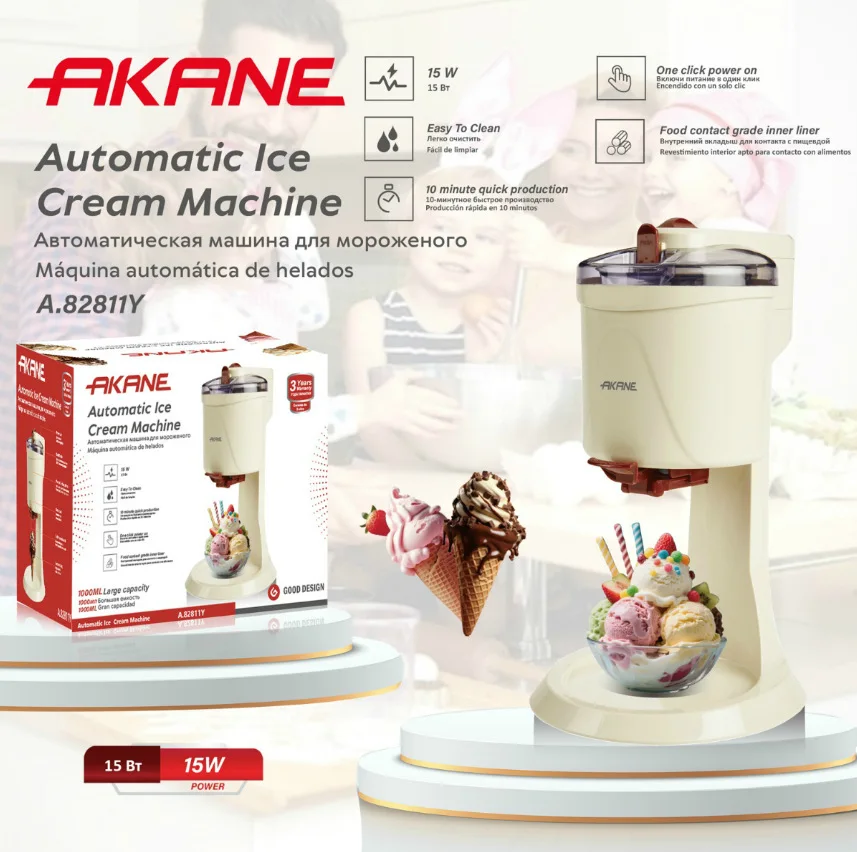 מכונת גלידה מיני אוטומטית מלאה ביתית קטנה 220V DIY מכונת גלידה קונוס