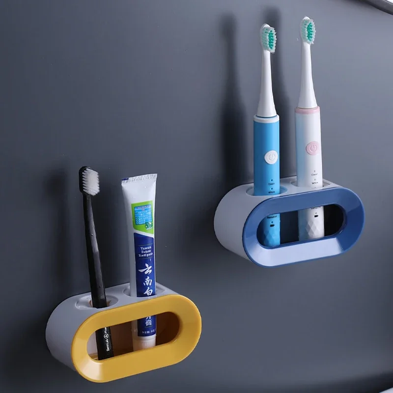 Toothbrush Holder Electric Toothbrush Holder Double Hole Self-adhesive Stand Rack Wall-Mounted Holder Storage Space Saving Bathroom Accessories