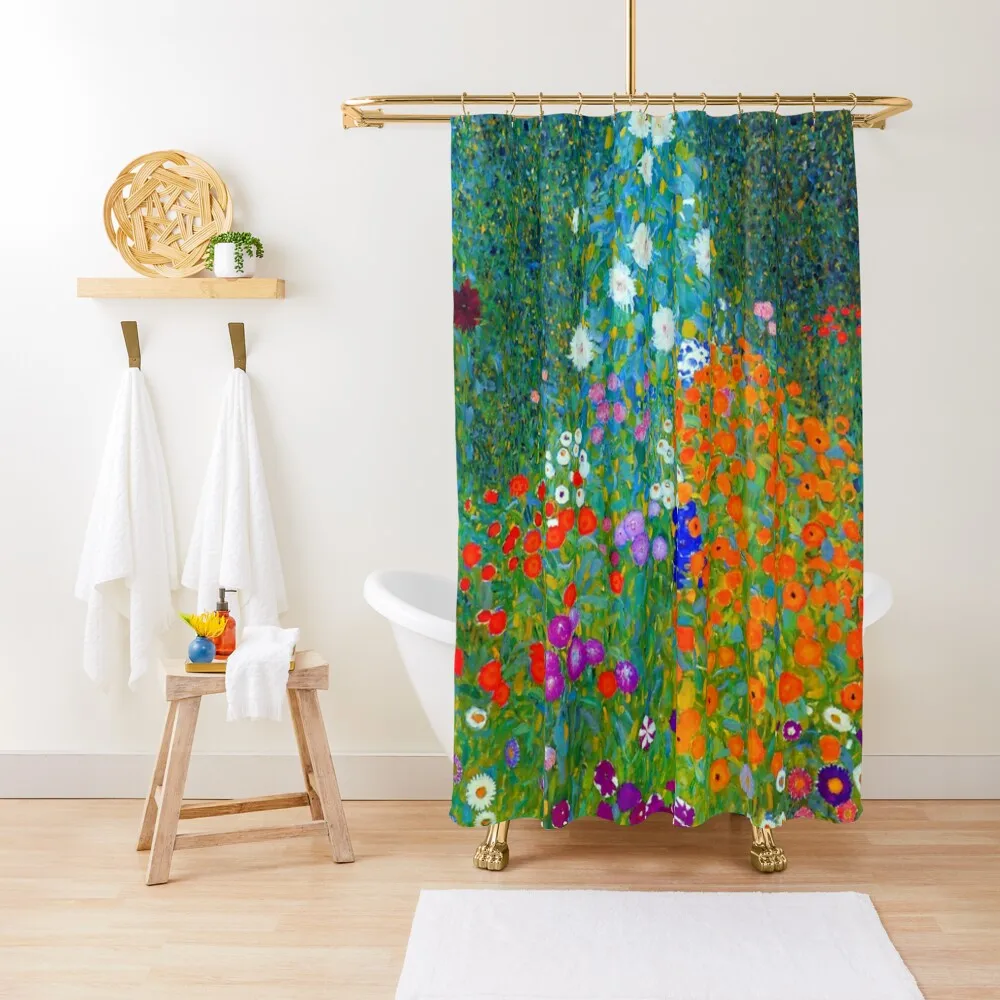 Gustav Klimt - flower garden Shower Curtain Washable Waterproof Fabric Shower Curtain Anime Shower Curtain