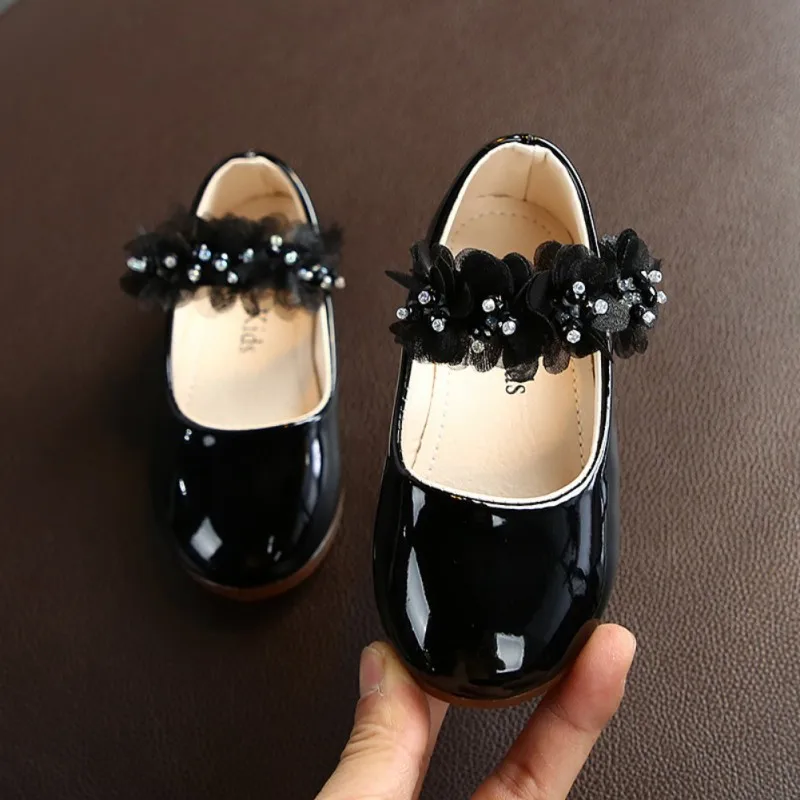 Flat Baby Girls Leather Shoes Fashion Flower Anti-Slip Casual Sneakers Toddler Soft Soled Princess PU Walking Shoes Hook&Loop